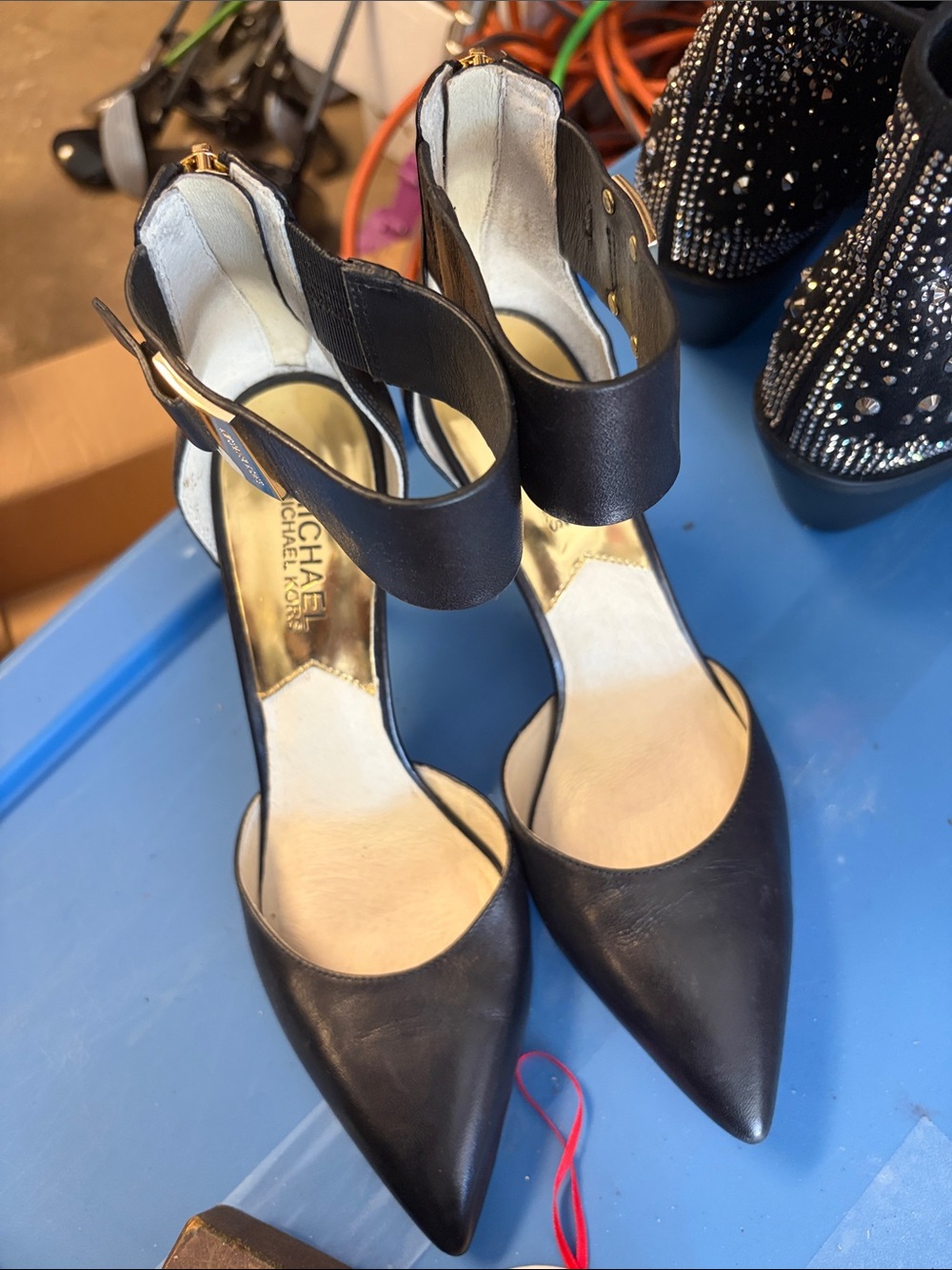 Michael Kors Black Pointed Ankle-Strap Pumps
